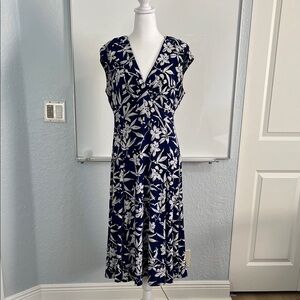 Chaps Dark Blue and White Floral Midi Dress